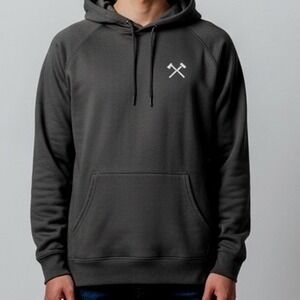 Mens Black Performance Fleece Hoodie Crossed Hammers Logo XL streetwear